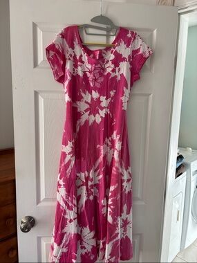 Xhilaration Pink and White Floral Tie-Dye Maxi Dress